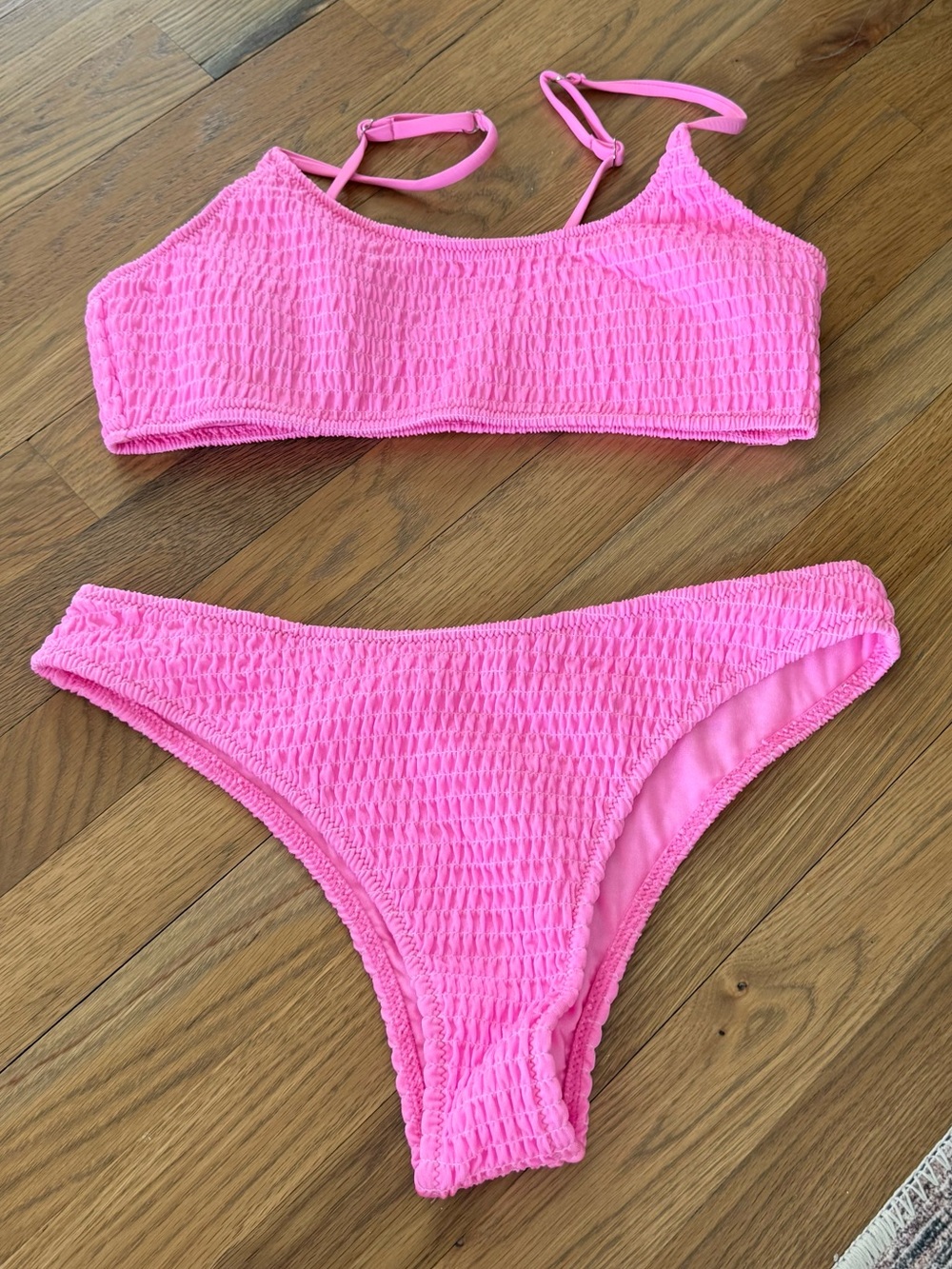 Zaful Bubblegum Pink Smocked Bikini Set